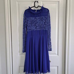Women's Royal Blue Dress with lace detailing and sleeves